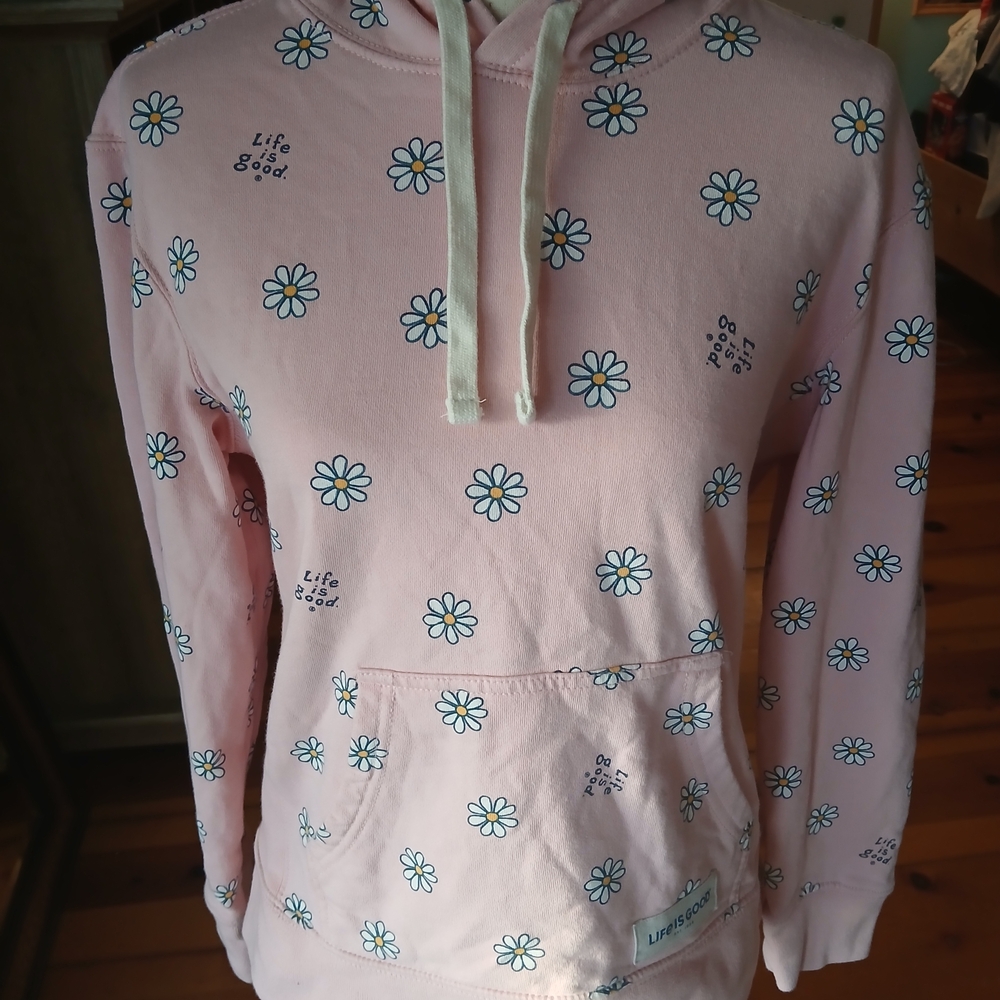 Life Is Good Pink Sweatshirt with Floral Design
